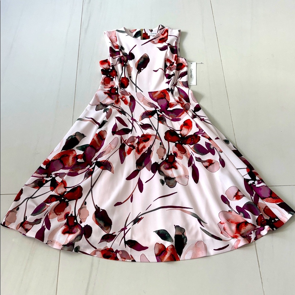 Calvin Klein Floral Maxi Dress - Red and Purple NEW